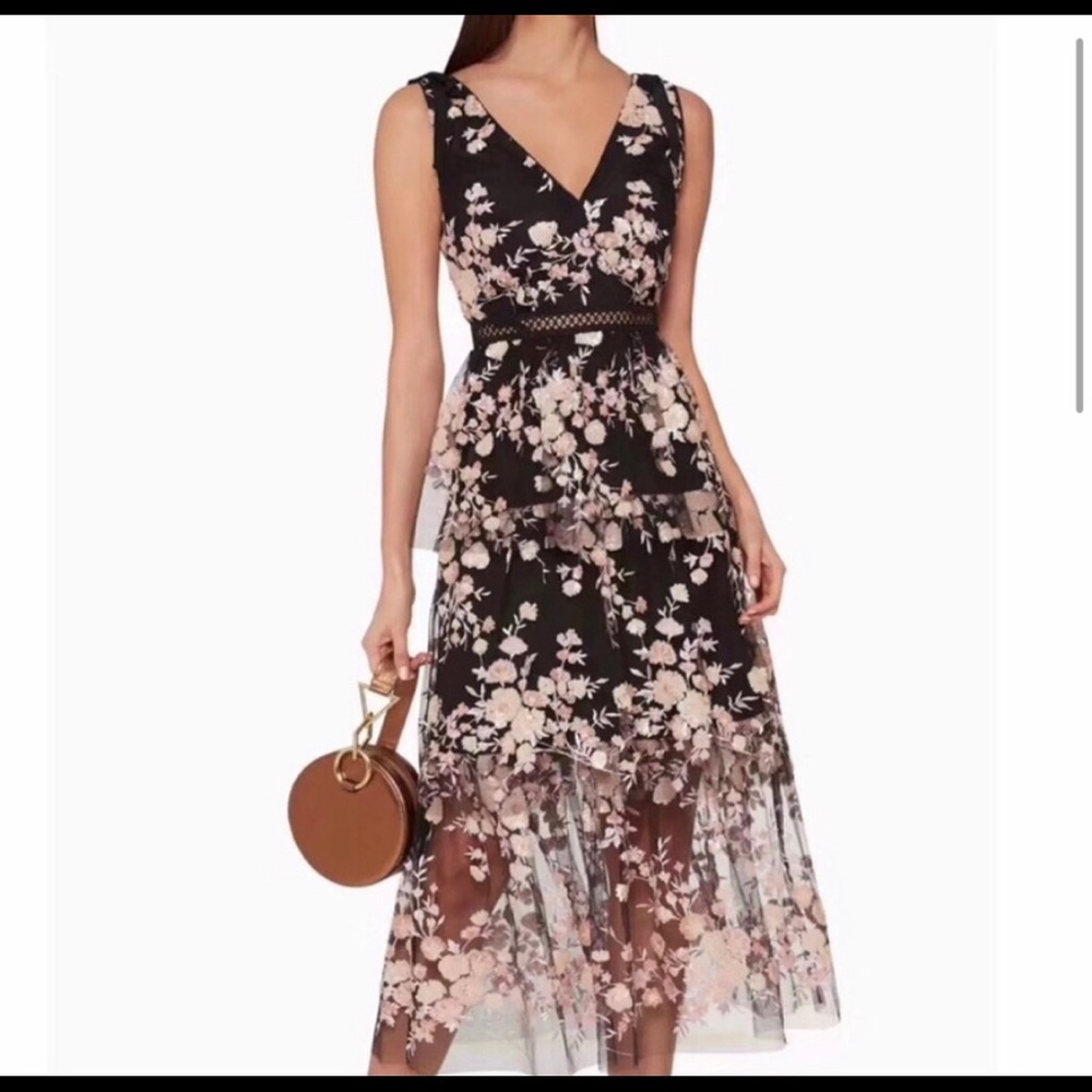 Self-Portrait  Midnight Floral Mesh Dress